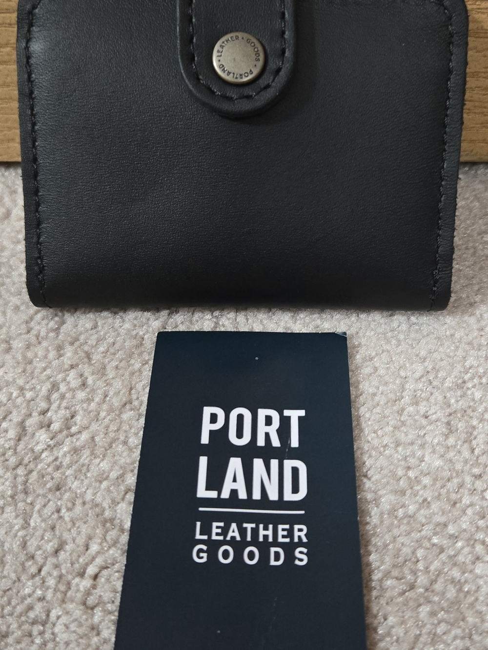 Portland Leather Black Leather Snap Bi-foldWallet w/ Brushed Metal Logo Button - Picture 6 of 7